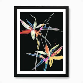 Neon Flowers On Black Bird Of Paradise 2 Art Print