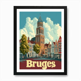 Aihrgdesign A Retro Travel Poster For Bruges Art Print