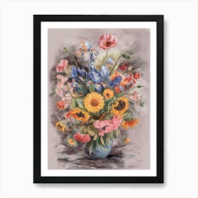 Flowers In A Vase? irises,-poppies,-pink-flowers,-and-sunflowers, Inspired Vincent Van Gogh 2 Art Print