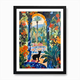 Painting Of A Cat In Gardens Of Alhambra, Spain In The Style Of Matisse 02 Art Print