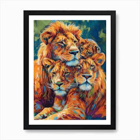Asiatic Lion Family Bonding Fauvist Painting 1 Art Print