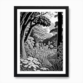 Niagara Parks Botanical Gardens, 1, Canada Linocut Black And White Vintage Art Print