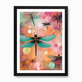 Dragonfly Collage Bright Colours 5 Art Print