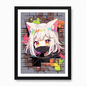 Kawaii Aesthetic Chibi Nekomimi Anime Cat Girl Urban Graffiti Style Art Print