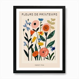 Spring Floral French Poster  Sweet Pea 2 Art Print