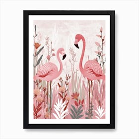 Lesser Flamingo And Heliconia Minimalist Illustration 4 Art Print