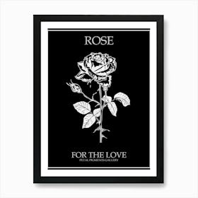 Black And White Rose Line Drawing 7 Poster Inverted Art Print