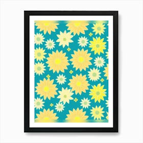 Sunflowers On A Blue Background Art Print