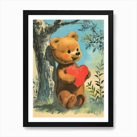 Valentines Day Bear With Heart Drawing Art Print