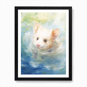 Light Watercolor Painting Of A Swimming Possum 2 Art Print