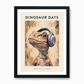 Listening To Music Dinosaur Poster Art Print