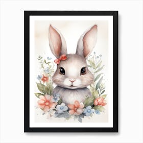 Floral Baby Rabbit Bunny Watercolour 1 Art Print