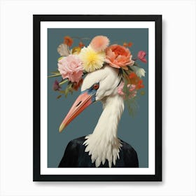 Bird With A Flower Crown Stork 2 Art Print