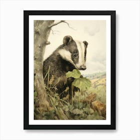 Storybook Animal Watercolour Badger 4 Art Print