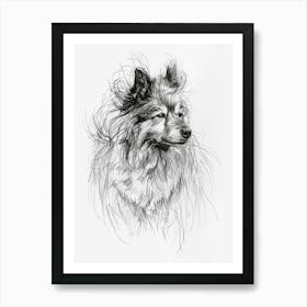 Malmute Furry Dog Line Sketch 2 Art Print