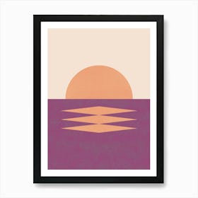 Sunset Graphic Abstract Seascape - Pink Purple Violet Art Print