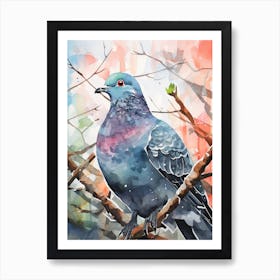 Snowy Watercolour Pidgeon 4 Art Print