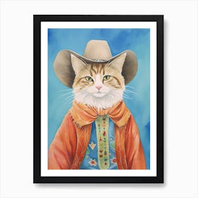 Cowboy Cat Quirky Western Print Pet Decor 4 Art Print