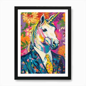 Floral Fauvism Style Unicorn In A Suit 2 Art Print