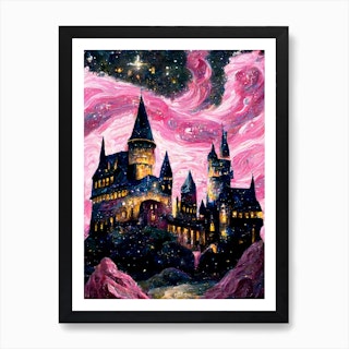 Hogwarts Starry Pink Art Print