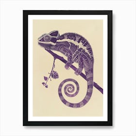 Purple Chameleon Panther Chameleon Block Print 4 Art Print