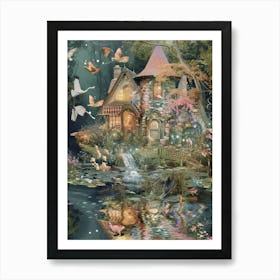 Fairy Village Collage Pond Monet Scrapbook 1 Art Print