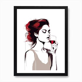 Woman Drinking Red Wine Art Print