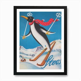 Skiing Penguin Vintage Ski Poster Art Print