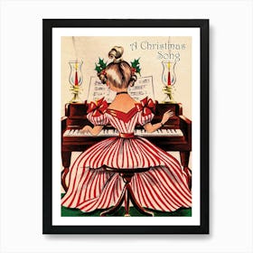 Christmas Song, Young Woman Is Playing A Piano In Long Victorian Dress Art Print