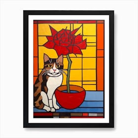 Dahlia With A Cat 3 De Stijl Style Mondrian Art Print