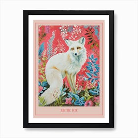 Floral Animal Painting Arctic Fox 1 Poster Art Print