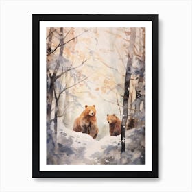 Winter Watercolour Brown Bear 7 Art Print