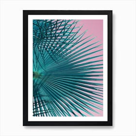 Blue-green palm leaves and pink sky 1 Art Print