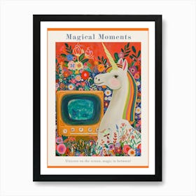 Unicorn Watching Tv Floral Fauvism Painting 4 Poster Art Print