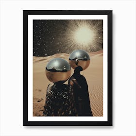 Cosmic surrealism of two people in the desert Poster