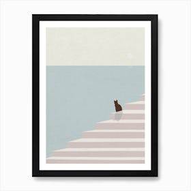 MIinimal art Cat On Stairs Art Print