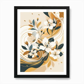 Abstract Floral Gold Blossoms Art Print