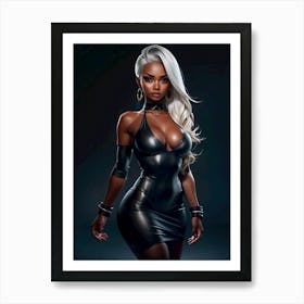 Beautiful, Hot, And Sexy Sensual Black Woman With Long Silver Hair Has an Hour Glass Figure AI Illustration 9 Art Print