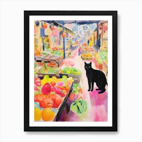 Food Market With Cats In Honolulu 3 Watercolour Art Print