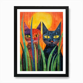 Colourful Cats In The Long Grass 3 Art Print