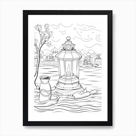 The Floating Lantern Scene (Tangled) Fantasy Inspired Line Art 3 Art Print