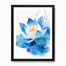 Blue Lotus Watercolour 4 Art Print