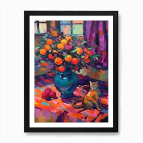 Heather With A Cat 3 Fauvist Style Painting Art Print