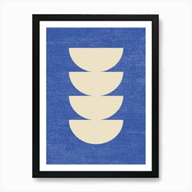 Half-circle Mid-century Style Minimal Abstract Monochromatic Composition - Blue Navy Ivory Art Print