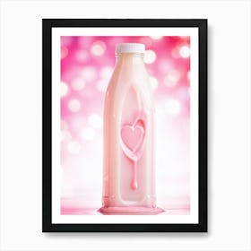 Heart Shaped Milk Bottle Mid Drip With A Viscous Liquid Resembling Love Cascading Down Backlit In Art Print