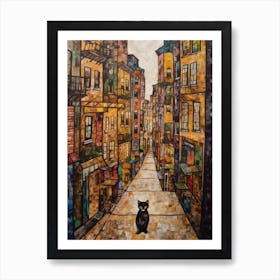 Painting Of New York With A Cat In The Style Of Gustav Klimt 3 Art Print