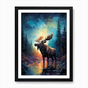 Moose In The Water Art Print