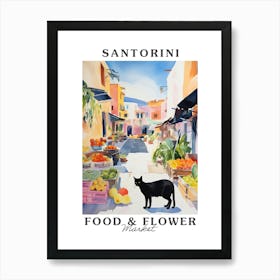 Food Market With Cats In Santorini 2 Poster Art Print