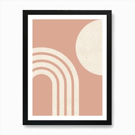 Mid-century Modern Sun and Rainbow - Abstract Modern Minimalist Dust Pink Art Print