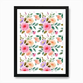 Watercolor Floral Pattern.Colorful roses. Flower day. artistic work. A gift for someone you love. Decorate the place with art. Imprint of a beautiful artist. 9 Art Print
